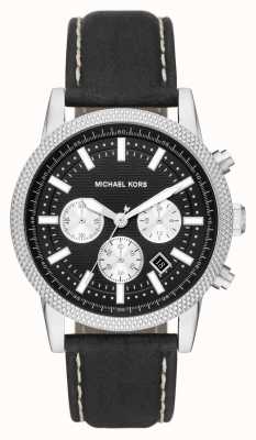 Michael Kors Hutton heren chronograaf horloge zwarte leren band MK8956