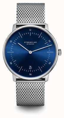 STERNGLAS Nao's voor heren | blauwe wijzerplaat | stalen mesh-armband S01-NA06-MI04