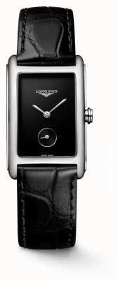 LONGINES Dolcevita horloge met zwarte wijzerplaat en zwarte leren band L55124502