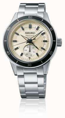 Seiko Presage stijl jaren 60 ivoren wijzerplaat horloge met zwarte bezel SSA447J1