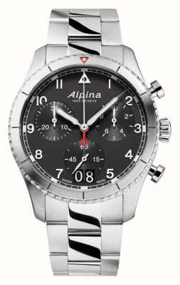 Alpina Startimer piloot chronograaf grote datum (41 mm) zwarte wijzerplaat / roestvrij staal AL-372BW4S26B
