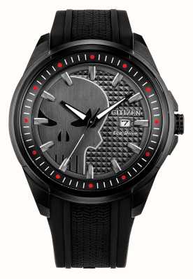 Citizen Marvel Punister eco-drive zwart rubberen horloge AW1609-08W