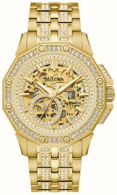 Bulova Octava automatisch met kristal bezet goudkleurig horloge 98A292