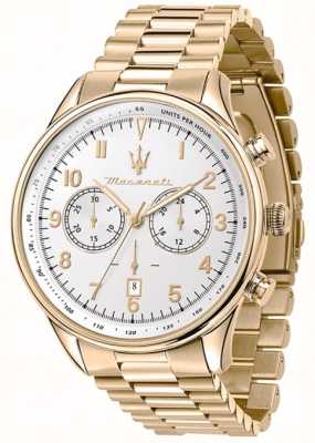 Maserati Traditioneel heren | witte chronograaf wijzerplaat | gouden roestvrijstalen armband R8873646003