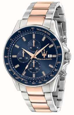Maserati Heren sfida| blauwe chronograaf wijzerplaat | tweekleurige roestvrijstalen armband R8873640012