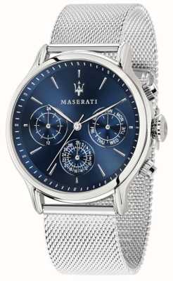 Maserati Heren epoca | blauwe chronograaf wijzerplaat | stalen mesh armband R8853118019