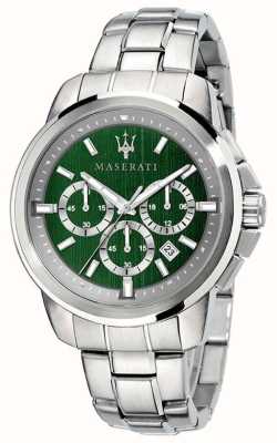 Maserati Heren successo | groene chronograaf wijzerplaat | roestvrijstalen armband R8873621017