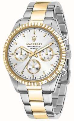Maserati Herencompetitie | zilveren chronograaf wijzerplaat | tweekleurige roestvrijstalen armband R8853100021