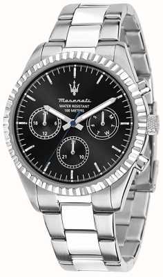 Maserati Herencompetitie | zwarte chronograaf wijzerplaat | roestvrijstalen armband R8853100023