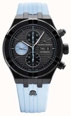 Maurice Lacroix Aikon automatische chronograaf dag/datum (44 mm) zwarte wijzerplaat / sprint blauw rubber AI6038-DLB01-330-4