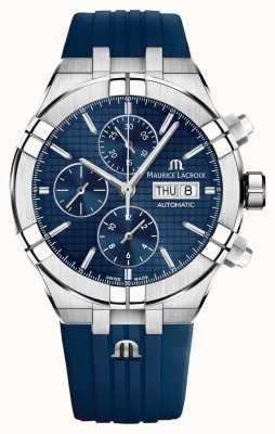 Maurice Lacroix Aikon automatische chronograaf dag/datum (44 mm) blauwe wijzerplaat / blauw rubber AI6038-SS000-430-4