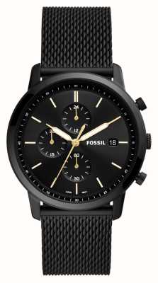 Fossil Heren minimalistisch | zwarte chronograaf wijzerplaat | zwarte stalen mesh armband FS5943