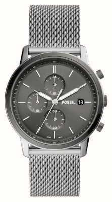 Fossil Heren minimalistisch | grijze chronograaf wijzerplaat | armband van roestvrij staal FS5944