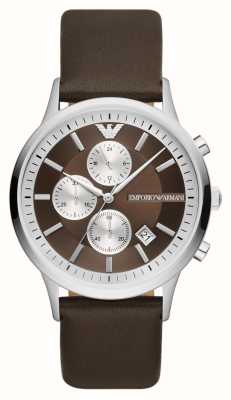 Emporio Armani Heren chronograaf horloge met bruine leren band AR11490