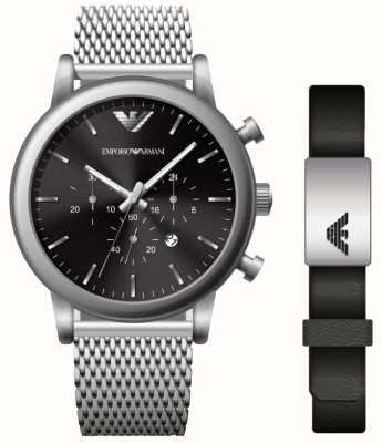 Emporio Armani Cadeauset herenhorloge en armband | zwarte chronograaf wijzerplaat AR80062SET