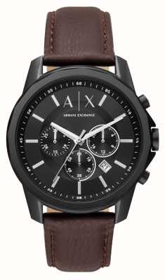 Armani Exchange Chronograaf met zwarte wijzerplaat | bruine leren band AX1732