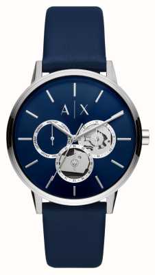 Armani Exchange Blauwe wijzerplaat skeletweergave | blauw leer AX2746