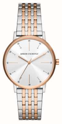 Armani Exchange Zilveren kristallen wijzerplaat | tweekleurige roestvrijstalen armband AX5580