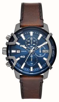 Diesel Griffed bruin lederen band horloge met blauwe wijzerplaat DZ4604