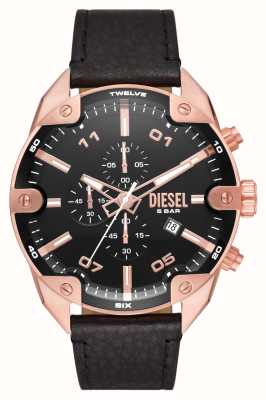 Diesel Spiked rose goud | zwart lederen horloge DZ4607