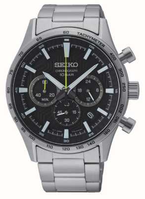 Seiko Heren klassiek zwart chronograaf wijzerplaat roestvrij stalen armband horloge SSB413P1