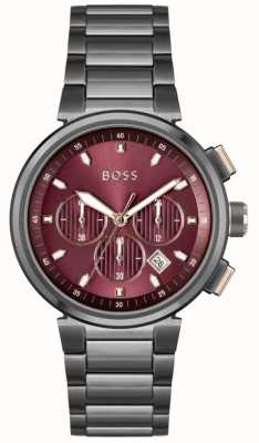 BOSS Heren een | rode wijzerplaat | grijze roestvrijstalen armband 1514000