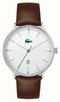 Lacoste Herenclub | witte wijzerplaat | bruine leren band 2011167