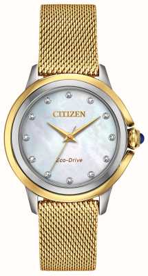 Citizen Dames eco-drive diamanten wijzerplaat goud pvd mesh EM0794-54D
